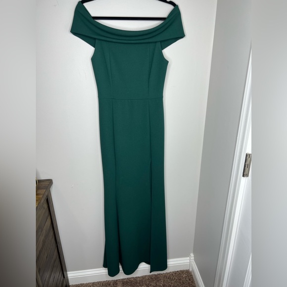Windsor green dress, off the shoulder floor length high split maxi wedding prom - Picture 7 of 11
